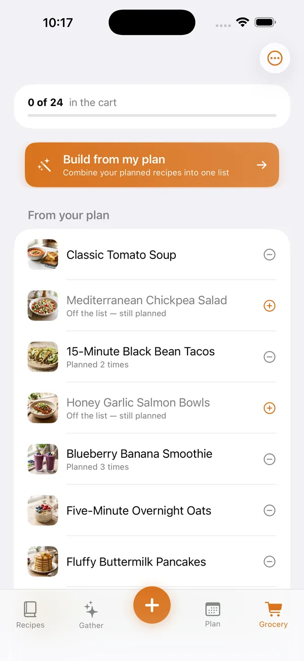MakMak: Grocery list built from the meal plan