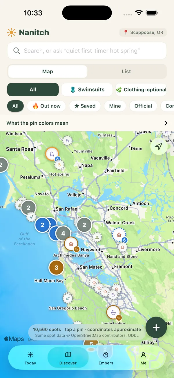 Nanitch: Map of spots around the San Francisco Bay Area