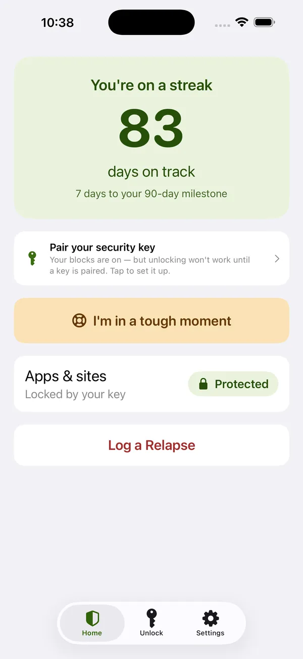 Pawl: Home screen with the streak and protection status