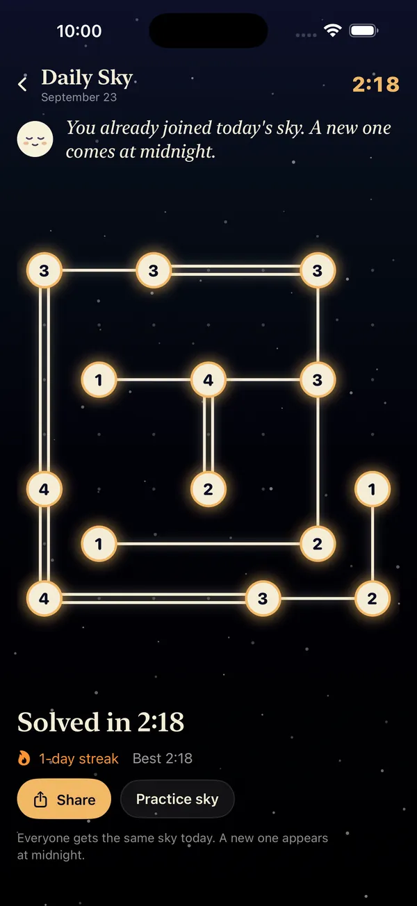 Stargazer: Daily Sky logic puzzle, solved